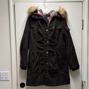 Madison Women's Dark Brown Ski Jacket with Faux Fur Hood Size Large